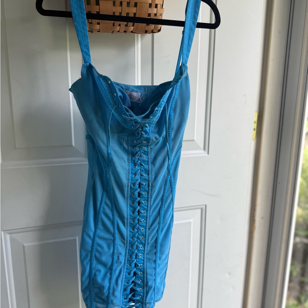 Oh Polly Blue Tie-Up Bustier Dress